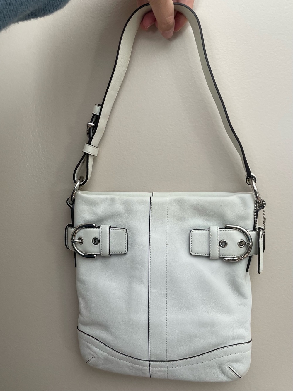 Coach Soho White Leather Buckle Shoulder Bag - Classic Buckle Detail